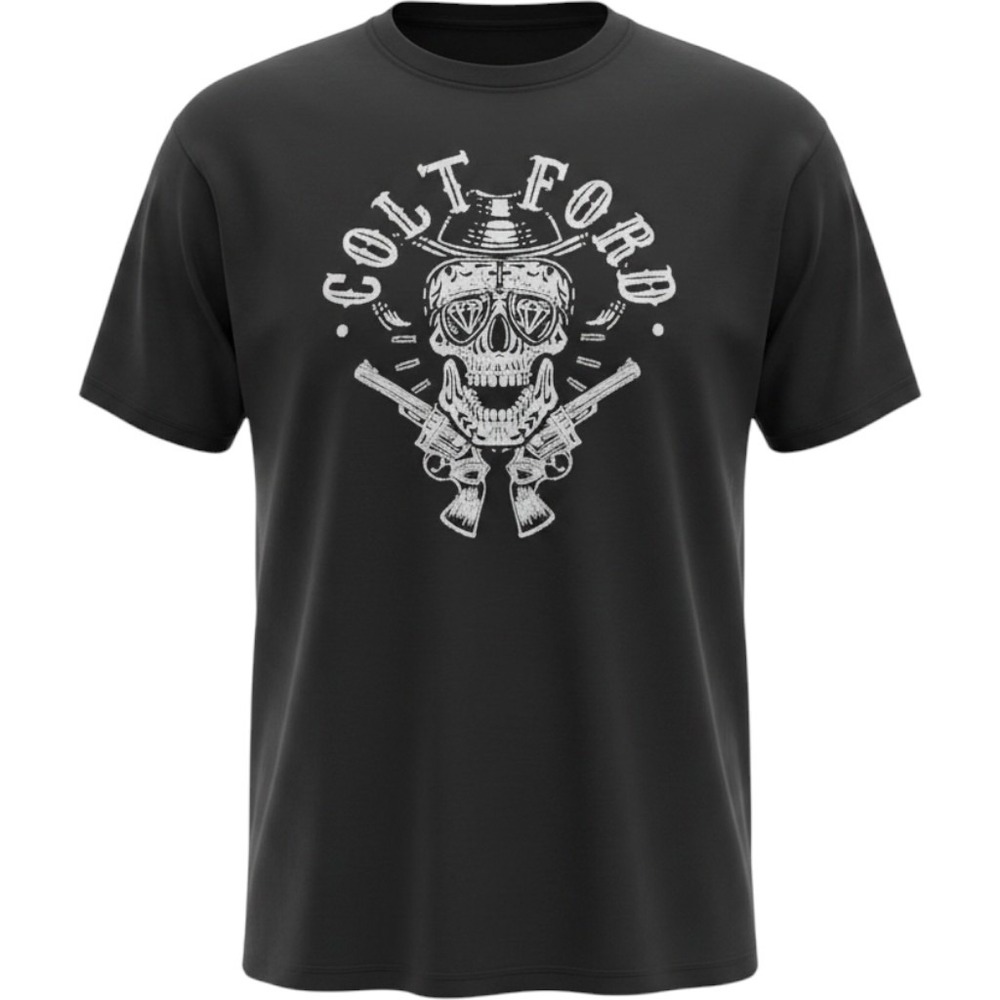 Colt Ford Men's 3XL T-Shirt Black Skull Cowboy Hat Revolvers‎ Graphic Tee